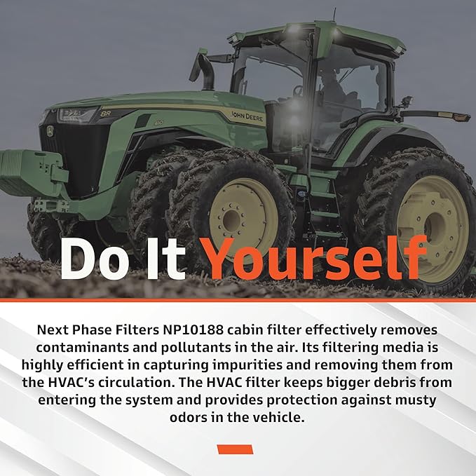 Cabin Filter - Compatible with John Deere Equipment - Forwarders, Loaders & Tractors - Cabin Air Filter for Efficient Recirculation Air Mode - Replaces O.E. RE195491; Baldwin PA5768; Wix WP10188