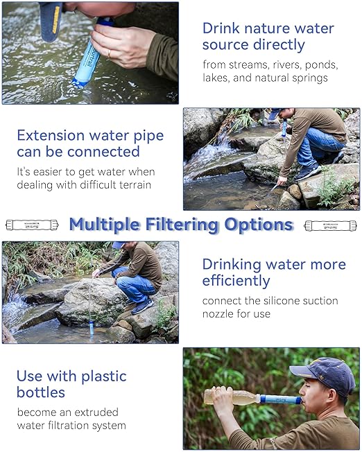Gravity Water Filter Pro, Versatile Water Purifier Camping with 0.01-Micron Water Filter Straw, 3L Gravity Bag, Survival Gear for Hiking, Backpacking, and Emergency Preparedness