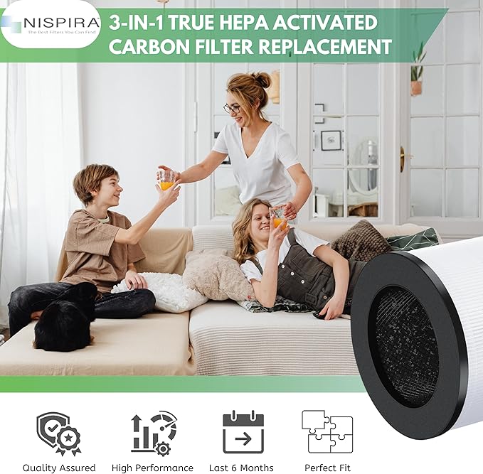 Nispira EPI153 Replacement Filter for MOOKA & KOIOS EPI153 EP1153 EPI-153 EP1-153 Air Purifiers True HEPA Activated Carbon 3-in-1 1 Pack