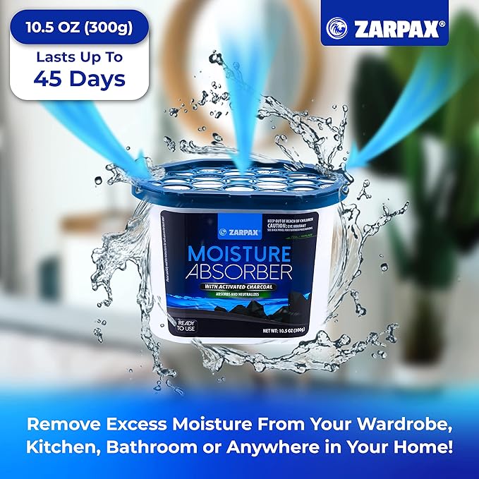 Moisture Absorber Activated Charcoal 10.5 oz/300g | Removes Moisture, Damp, Humidity & Odors | Odor Absorber | Moisture Trap for Bathroom, Closet, Kitchen & Small Spaces | Set of 4