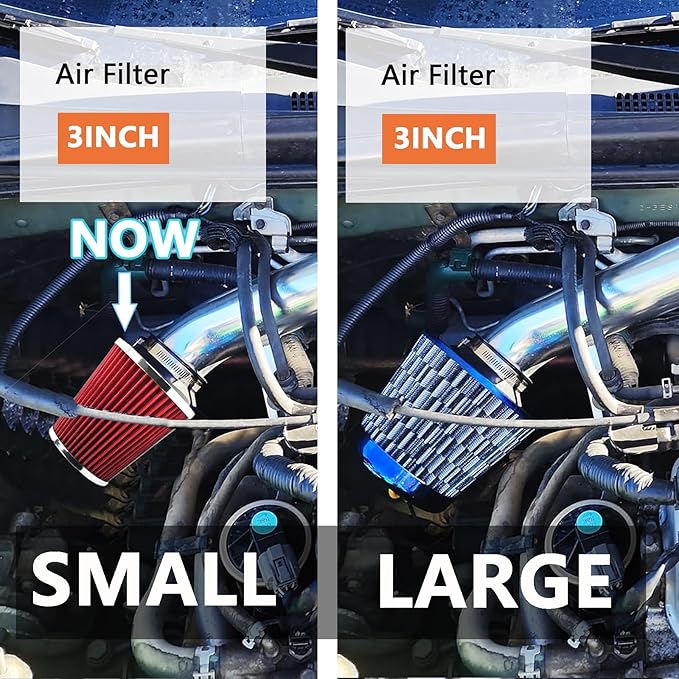 Clamp-On Cold Air Intake Filter, High Performance, Washable Filter, Replacement Air Filter, Flange Diameter 3inch/76mm Red