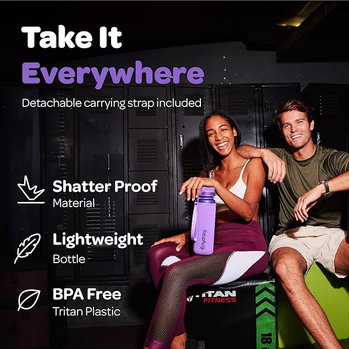 Hydracy Water Bottle with Time Marker -Large BPA Free Water Bottle & No Sweat Sleeve -Leak Proof Gym Bottle with Fruit Infuser Strainer & Times to Drink -Ideal for Fitness Sports & Outdoors