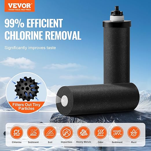 VEVOR Gravity-fed Water Filter System, 2.25G 304 Stainless-Steel Countertop System, Water Filtration System, Reduces Lead and up to 99% of Chlorine, with 2 Carbon Filters, and Water Level Spigot