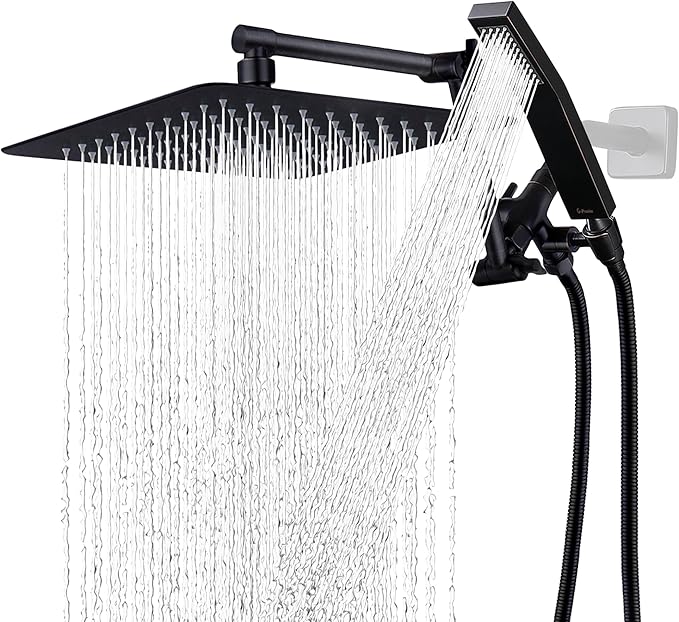 G-Promise All Metal 10 Inches Rainfall Shower Head with Handheld Spray Combo, 3 Settings Diverter, Adjustable Extension Arm with Lock Joints, 71 Inches Stainless Steel Hose (Oil Rubbed Bronze)