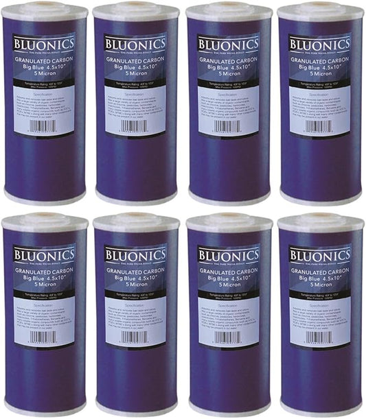 BLUONICS Carbon Replacement Water Filters 8pcs GAC Granulated 4.5" x 10" Cartridges