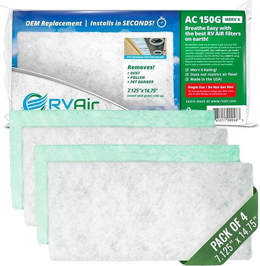 AC Filter - Air Conditioner Replacement Filters - RV Air Cleaner - Camper Accessories for Travel Trailers - Easy to Install Vent Filter - 16.5 x 6 x 0.75 in (4 Filters for AC 125G)