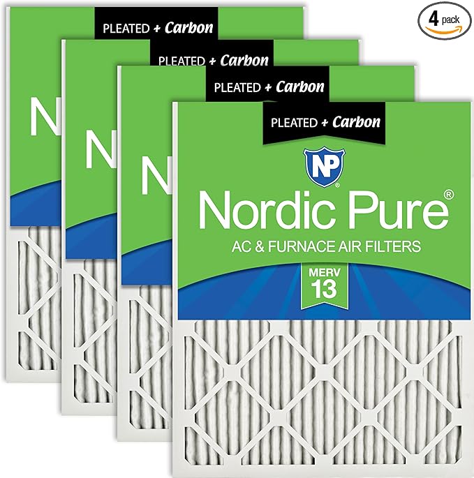 Nordic Pure 16x20x1 (Actual Size: 15 1/2 x 19 1/2 x 3/4) Pleated Air Filters MERV 13 Plus Carbon 4 Pack