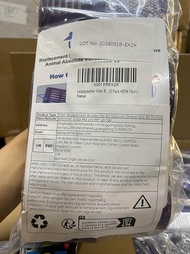 Leadaybetter Filter Replacements for Dyson V10 Animal V10 Cyclone Series V10 Absolute V10 Total Clean SV12 Cordless Stick Vacuum Cleaner, Compare to Part # 969082-01 (3 Pack HEPA Filters)