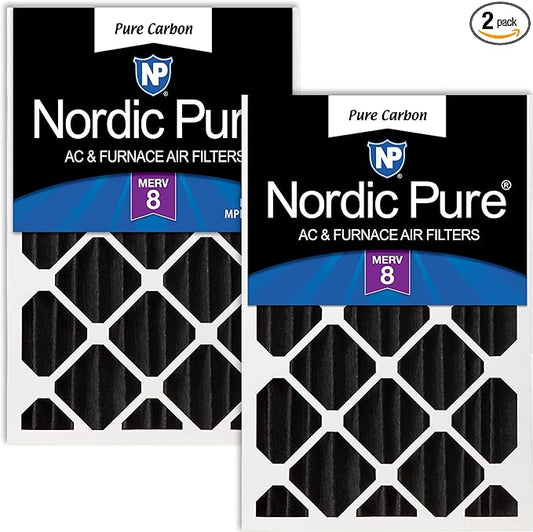 Nordic Pure 16x25x4 (Actual Size: 15 1/2 x 24 1/2 x 3 5/8) Pure Carbon Pleated Odor Reduction Merv 8 Furnace Filters 2 Pack