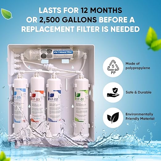 Tankless Under-Counter Water Filter System - 5-Stage Filtration Removes Odor & Chlorine, Includes Chrome Faucet - Ideal for Under Sink, Refrigerators, Coffee & Ice Makers