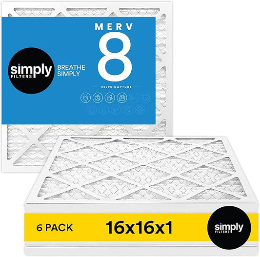 Simply 16x16x1 Air Filter, Merv 8, MPR 600, 6 Pack, Furnace Air Filter for HVAC (Actual Size: 15.75"x15.75"x0.75") DUST, Pet, & Allergy Control
