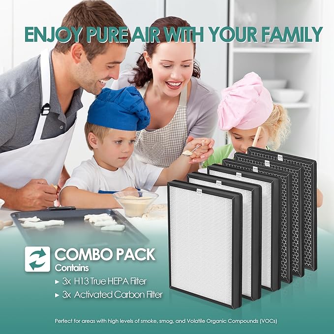 3-Set Alexapure Breeze Filter Replacement AP-B103 and AP-B104 Compatible with Alexapure Breeze Air Purifier AP-B102 and 3049, 3x True High-Efficiency Filter & and 3x Activated Carbon Filter AP-B104