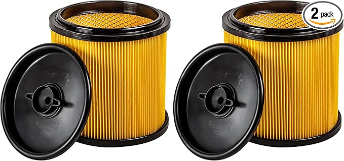 Vacmaster Replacement Standard Dry Cartidge Filter & Retainer Fits Vacmaster 5 to 20 Gallon Wet and Dry Vacuum (Pack of 2)