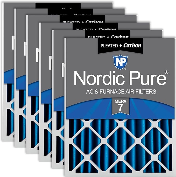 Nordic Pure 20x20x4 (19_1/2 x 19_1/2 x 3_5/8) Pleated Air Filters MERV 7 Plus Carbon 6 Pack