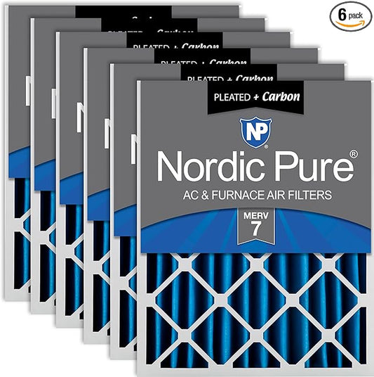 Nordic Pure 16x25x4 (15_1/2 x 24_1/2 x 3_5/8) Pleated Air Filters MERV 7 Plus Carbon 6 Pack