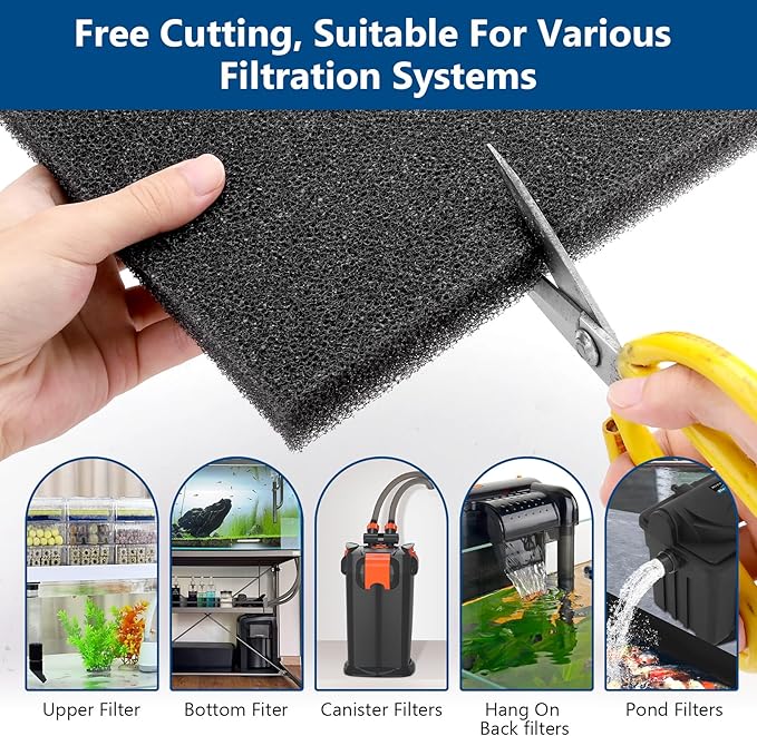 hygger Aquarium Sponge Filter Pad, Filter Media Foam Sponges, Cut-to-Size Open Cell Foam Sheet for Fish Tanks and Ponds, M (2 Pack 7.9 * 7.9 * 1 inch)