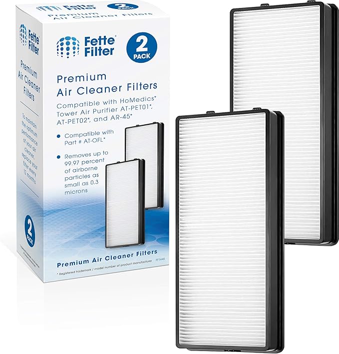 Fette Filter - at-OFL True Hepa Replacement Filter Compatible with HoMedics TotalClean True HEPA Tower Air Purifier Model AT-PET01 AT-PET02 and AR-45 Part Number at-OFL (Pack of 2)