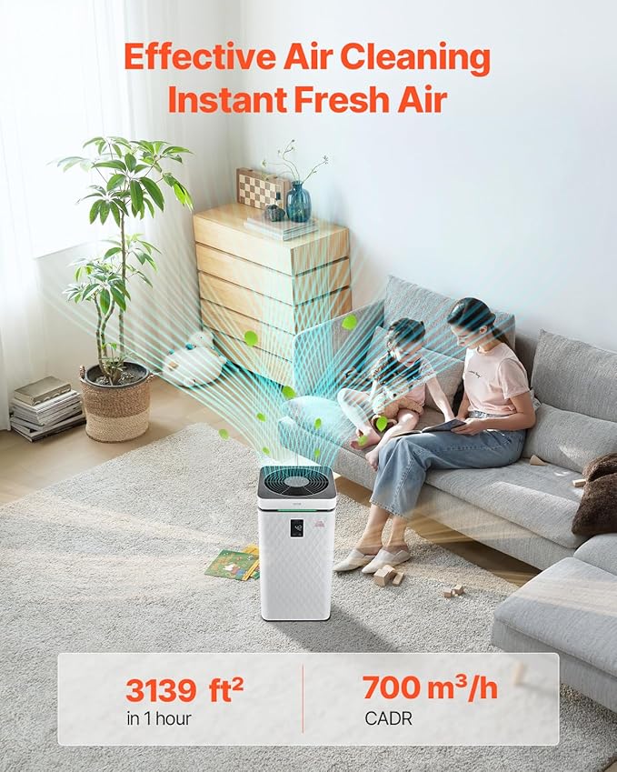 VEVOR Air Purifier for Bedroom Home, H13 HEPA Layer, 3139 ft²/h Smart Air Purifier with Speed Control & Child Lock Guard, Efficient Air Cleaner with Convenient Touch Panel & 23 dB Sleep Mode