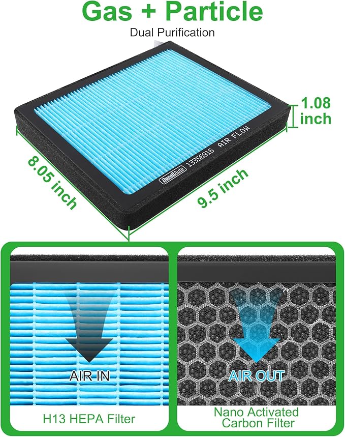 CF11966 HEPA Cabin Air Filter with Activated for Chevy Silverado 1500 2500 3500 HD Tahoe Colorado Cruze Equinox Malibu Impala Blazer GMC Sierra Buick Regal Cadillac ATS CTS. Replace 13356916