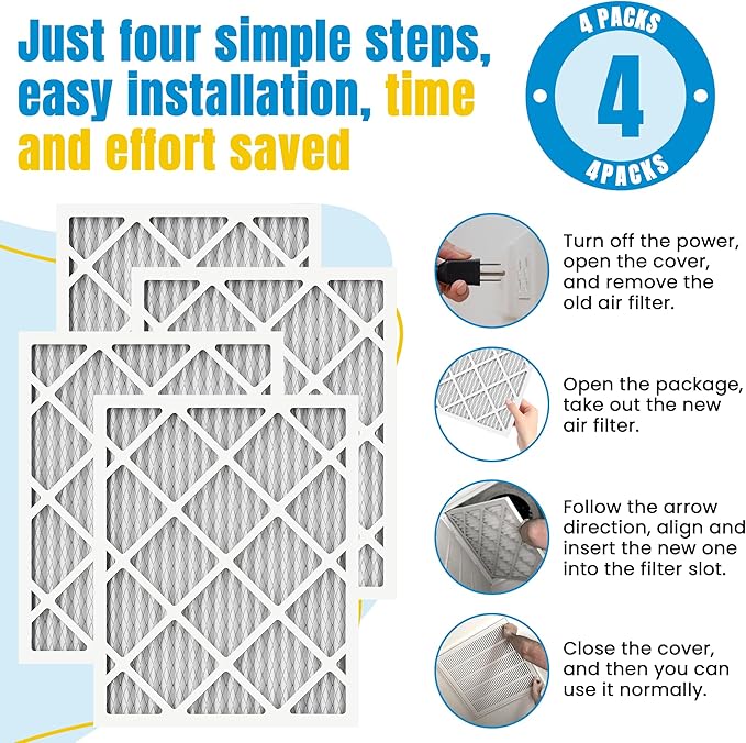 16x20x1 Air Filter,MERV 8,Furnace Air Filter for HVAC,Dust Defense-4packs by MIFLUS