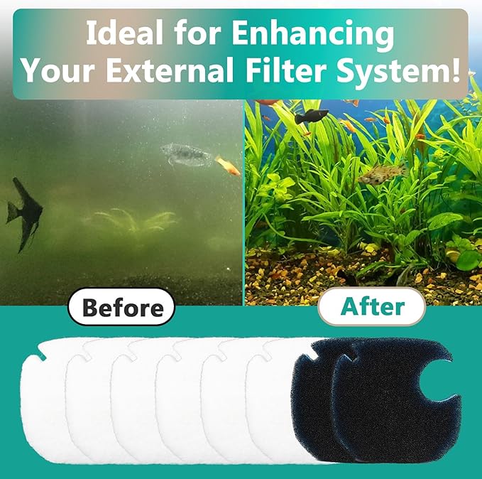 8 Pcs Replacement Canister Filter Pads for AMOSIJOY Coospider-repta 172/225/265GPH Aquarium External Strainer, Including 6 White Floss Pads, 2 Coarse Filter Pads with Activated Carbon