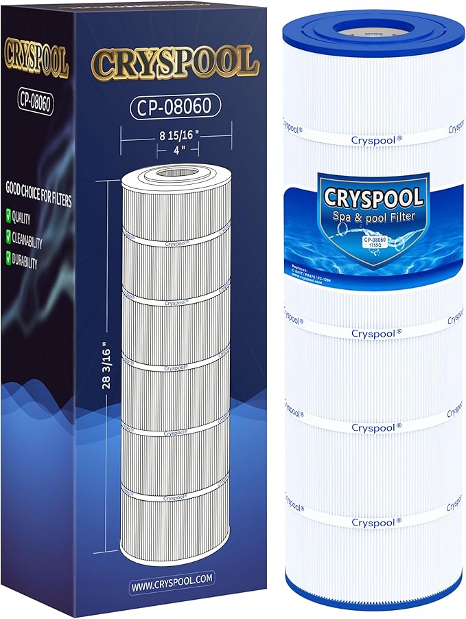 Cryspool® 08060 Filter Compatible with CX1750RE, C1750, C1750E, C1900RE, PA175, C-8417, FC-1294, 817-0175P, 175 Sq. Ft Pool Filter Cartridge, 1 Pack