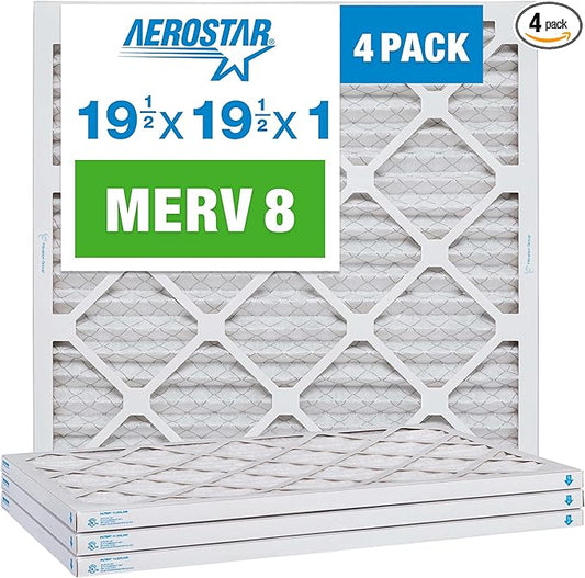 Aerostar 19.5x19.5x1 MERV 8 - 4 Count - High Efficiency Pleated HVAC, Furnace & Air Conditioner Filters - Removes Dust, Lint, Mold & Allergy-Causing Pollen