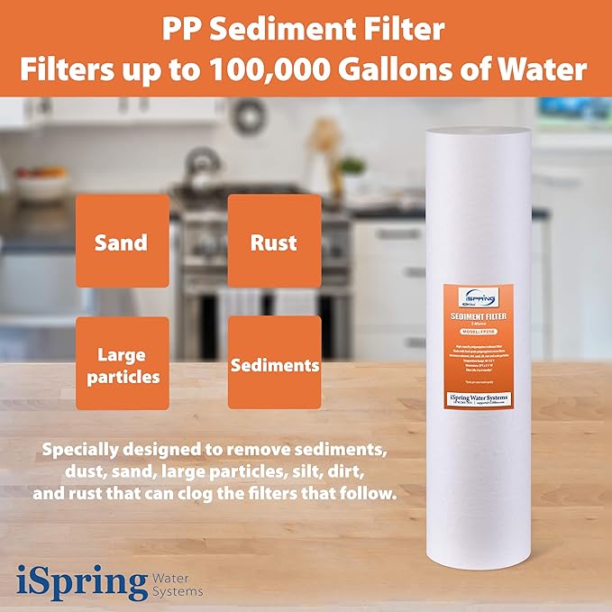 iSpring F3WGB32BKS 3-Stage Whole House Water Filter Set, 4.5” x 20” Sediment, GAC+KDF, and CTO Carbon Block Cartridges, Fits WGB32B-KS