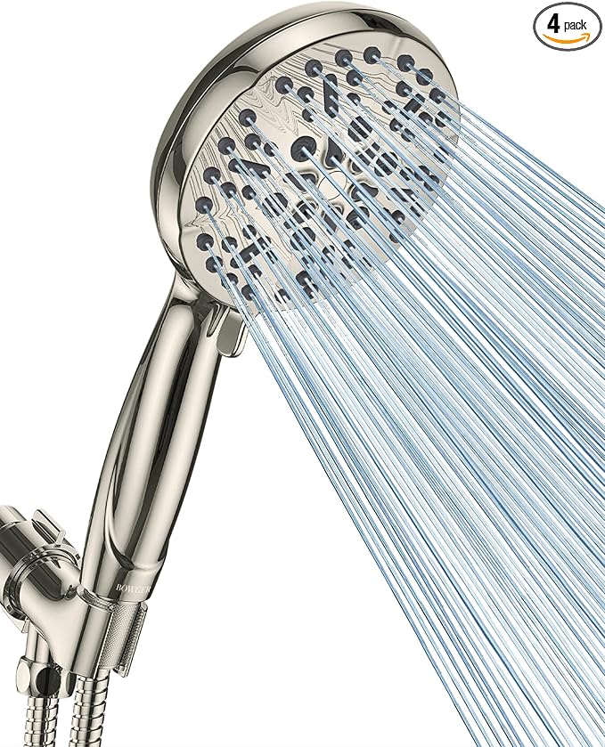High Pressure Shower Head with Handheld - 5 Spray Settings High Flow Detachable Rain Shower Heads with 60” Extra-long Stainless Steel Hose and Adjustable Bracket with Brass Joint – Brushed Nickel