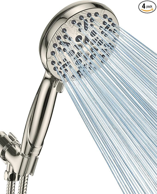 High Pressure Shower Head with Handheld - 5 Spray Settings High Flow Detachable Rain Shower Heads with 60” Extra-long Stainless Steel Hose and Adjustable Bracket with Brass Joint – Brushed Nickel