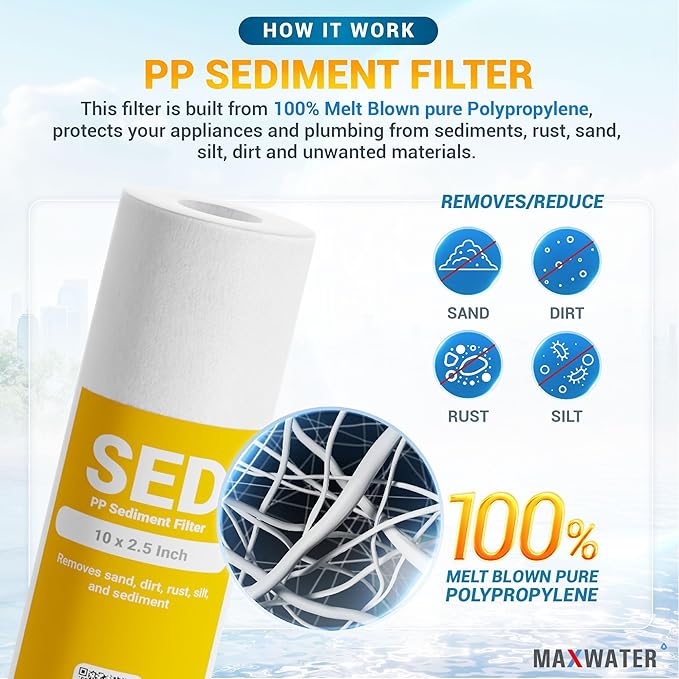 Max Water 5 Micron Replacement 10 x 2.5 inch Filter Cartridge Set For Standard RO | Reverse Osmosis Water Filter Systems - PP Sediment, GAC & CTO | Compatible with AP110, WHKF-GD05, WHKF-WHWC, GAC-10