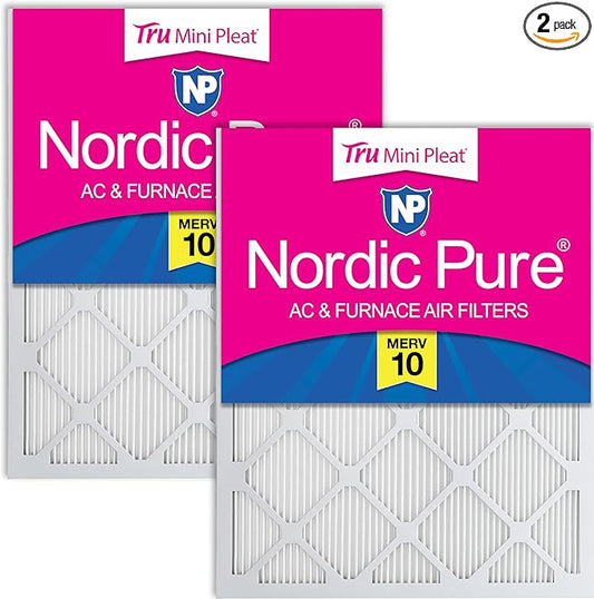 Nordic Pure 18x20x1 (Actual Size: 17 3/4 x 19 3/4 x 3/4) Tru Mini Pleat MERV 10 AC Furnace Air Filters – 2.5X More Media for Longer-Lasting, High-Efficiency Filtration - 2 Pack