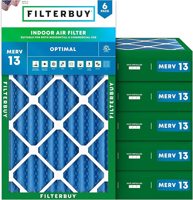 Filterbuy 16x24x4 Air Filter MERV 13 (MPR 1900) Health Defense Replacement (6-Pack), Electrostatic Pleated HVAC AC Furnace Filters, Made in USA (Actual Size: 15.38 x 23.38 x 3.63)