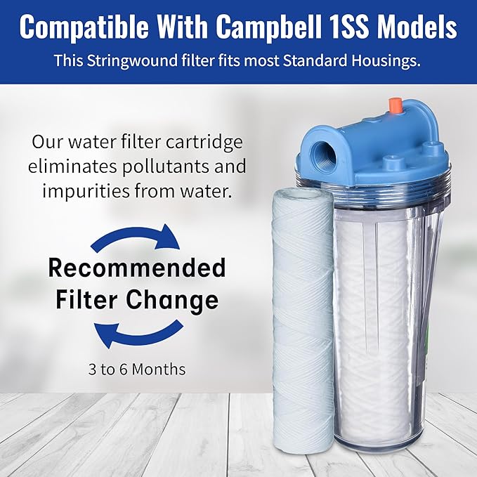CFS – 5 Micron 10" x 2.5" Sediment Water Filter Cartridges Compatible with Campbell 1SS Models – Removes Bad Taste and Odor – Whole House Replacement Filter Cartridge – 5 Pack