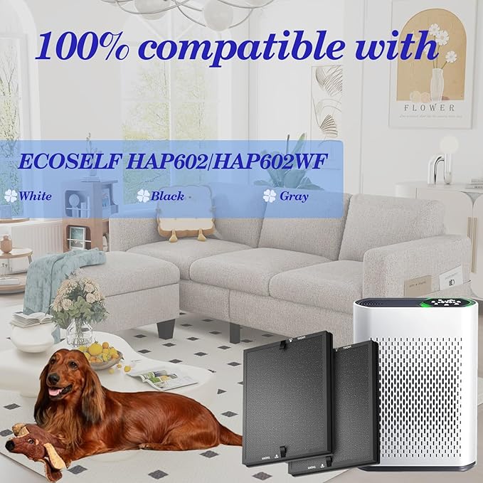 HAP602 Replacement Filter for ECOSELF HAP602 HAP602WF Air Cleaner Purifier, 3-Stage True HEPA H13 Filter Repacement for High-Efficient Filtration（2 Pack）