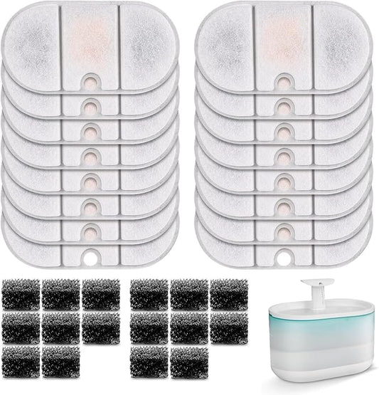 16 Replacement filters + 16 Sponges Cat Water Fountain Filters Compatible with PETLIBRO Capsule Pet Water Fountain: PLWF002, 71oz/2.1L Ultra Quiet-BPA-Free