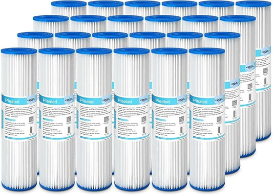 Membrane Solutions 5 Micron Pleated Polyester Sediment Water Filter 10"x2.5" Replacement Cartridge Universal Whole House Pre-Filter Compatible with W50PE, WFPFC3002, SPC-25-1050, FM-50-975 - 24 Pack