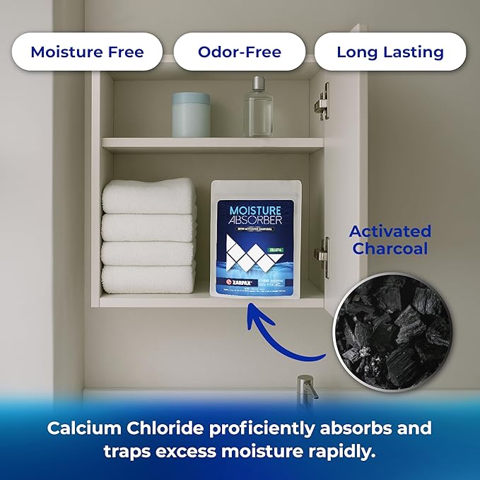 Moisture Absorber Sachets Activated Charcoal 7.5 oz/212g - Remove Excess Moisture In Air & Odor - Desiccant Dehumidifier for Closet, Drawer, Storage - Dampness & Humidity Control - Set of 20