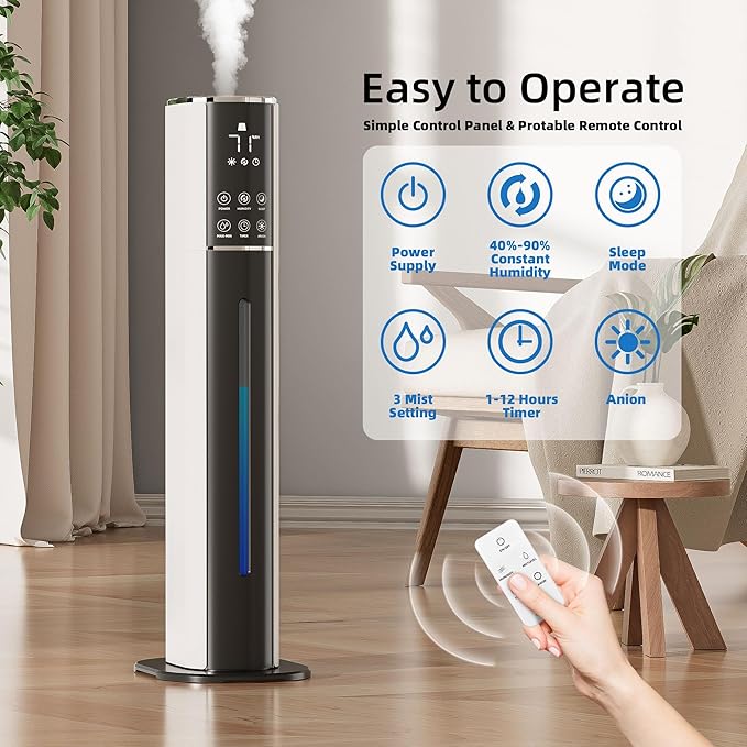 Large Humidifier for Bedroom,9L/2.5Gallon Cool Mist Humidifier with Humidistat,360°Nozzle,350ML/H BigMist Level,Cover up to 550ft²Plant Quiet 30db humidifierwith essential oil diffuser