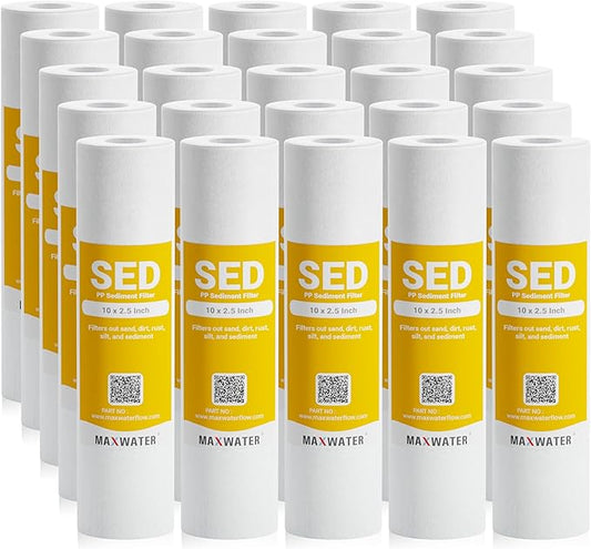 25 Pack of 10 Micron 10" x 2.5" Inch Polypropylene Sediment Filters compatible with 10" Standard RO Reverse Osmosis and WH Whole House Systems