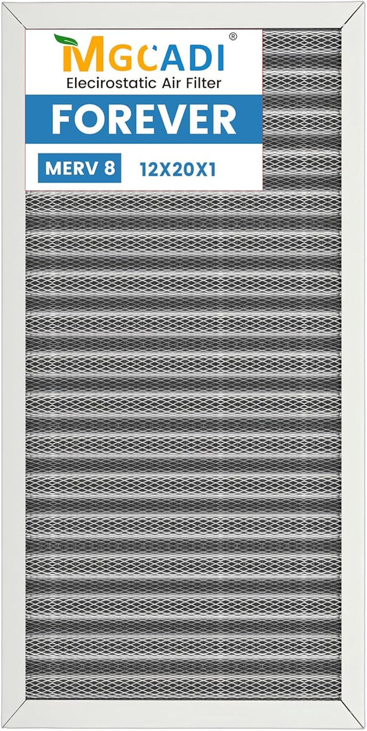 12x20x1 HVAC Furnace Air Filter, Lasts a Lifetime, Washable, the Last HVAC Filter You Will Ever Buy, Breathe Safely at Home or in the Office,Merv 8(Actual Size:11.69x19.8x0.8Inch)