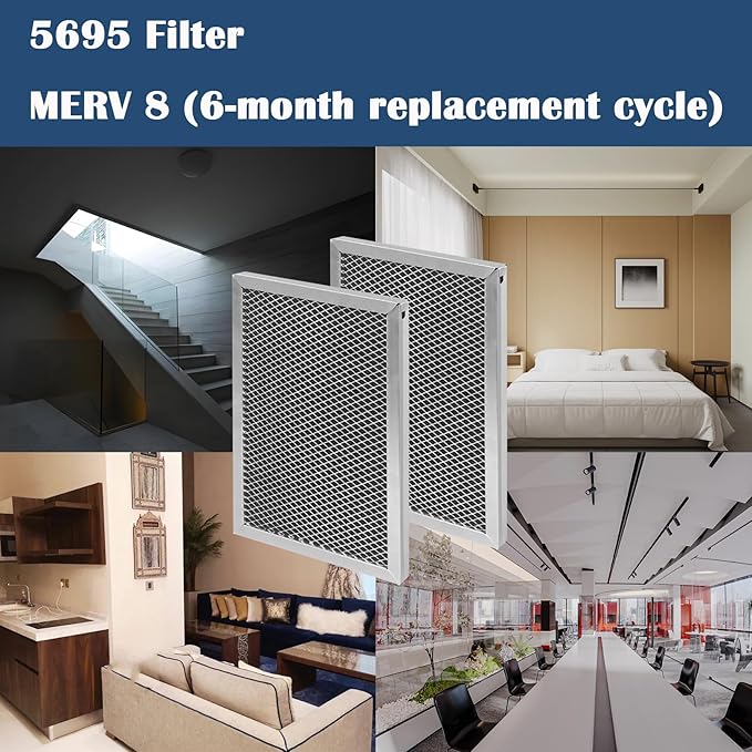 5695 Filter MERV 8 for AprilAire Dehumidifiers 1820 and E070 (8"x11.5"x1") for 70 Pint Whole House - Used for Basement and Office - 2 Pack