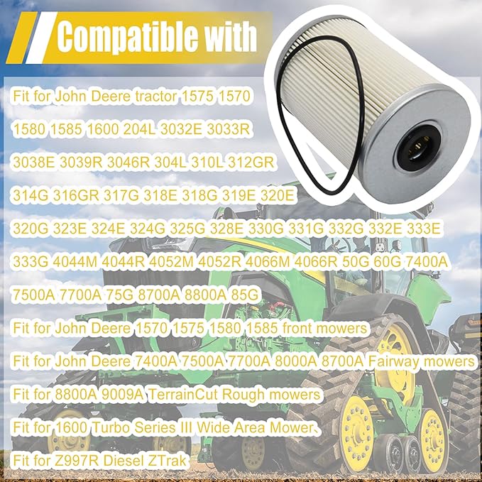 Fuel Water Separator Filter with O-ring (2Pcs) Fit for John Deere 1575 1570 1580 1585 3032E 3033R 3038E 3039R 3046R 4044M 4044R 4052R 7400A 7500A Replace for MIU802421 7029012 7020012 SN25127 50352550