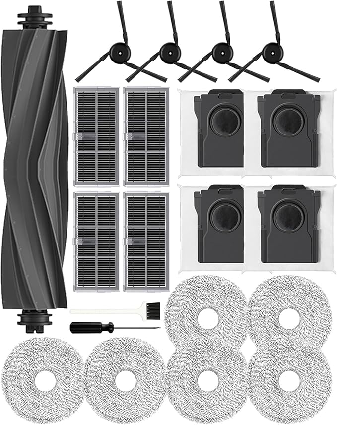 Yivy 21 Pcs Parts for Dreame X40 Ultra/L40 Ultra /X40 Master/Mova P50 Pro Ultra/Mova P10 Pro Ultra replacement: 4 Carbon HEPA filter, 4 Side Brushes,4Carbon dust Bags, 6 Mop Cloth