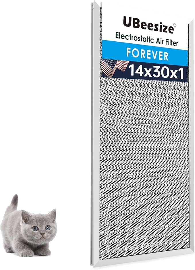 UBeesize 14x30x1 Reusable Electrostatic Air Filter HVAC AC Furnace Filter,MERV 8,Washable, Lasts a Lifetime,Permanent Air Filter,Breathe Fresher,Home And Office(Actual Size:13.5x29.65x0.82 Inch)