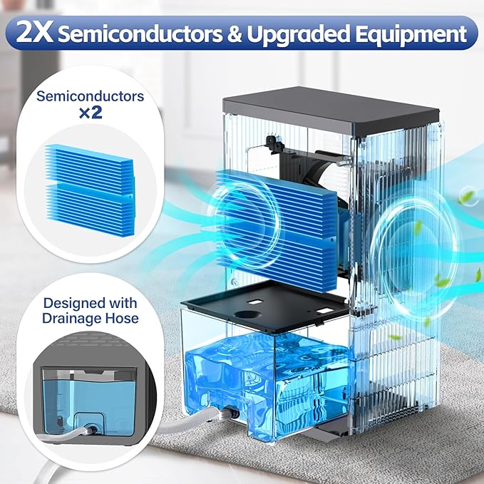 Dehumidifier, Dehumidifiers for Home (1000 sq.ft), 98 OZ Dehumidifier for Basement Bathroom Bedroom, Auto Shut Off Dehumidifiers, Timer Setting, Digital Display, Drain Hose, 7 Colors Light, Black