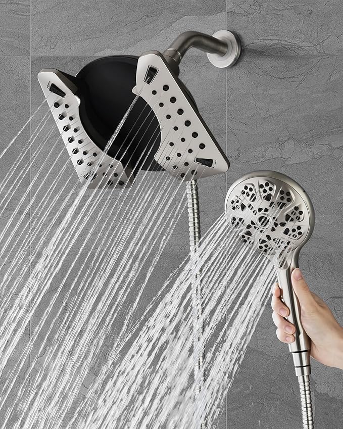 2.5GPM Shower Heads with Handheld Spray Combo: 7.5 Inch Rainfall Shower Head & 10 Spray Settings Detachable Shower Head, Adjustable Dual Showerhead with Hose, Nickel