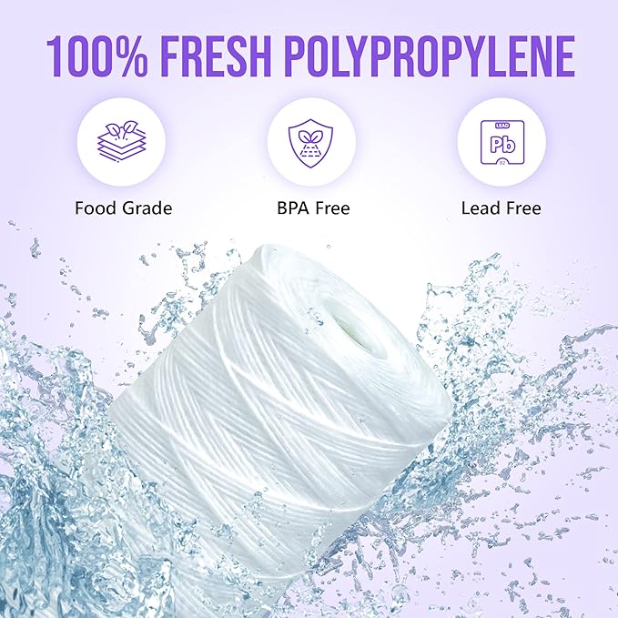 High Capacity Wound String 5 Micron Sediment Water Filter Cartridge 10” x 4.5” Removes Sand, Dirt, Silt, Rust, Extended Filter Life Compatible with 355215-45, 84637, PC10, WP1097P, WPX597P