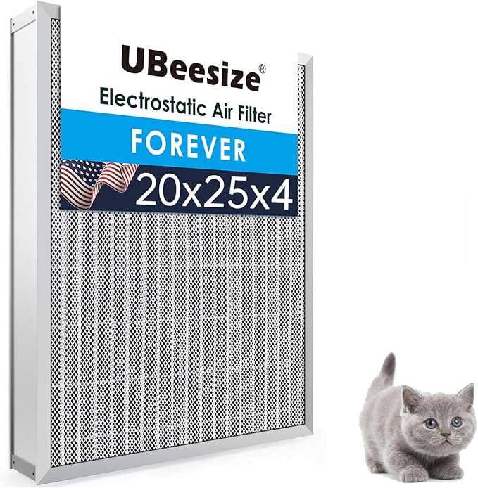 UBeesize 20x25x4 Air Filter HVAC AC Furnace Filter,Reusable Washable, Lasts a Lifetime,Permanent Electrostatic Filter,for Honeywell,White Rodger, and More(Actual Size:19.37x24.37x3.58Inch)