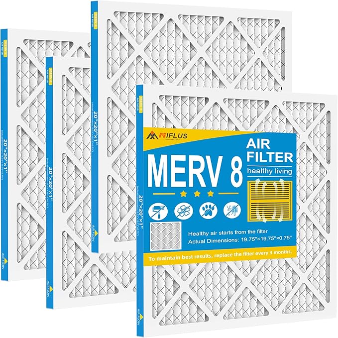 20x20x1 Air Filter,MERV 8,Furnace Air Filter for HVAC,Dust Defense-4packs by MIFLUS